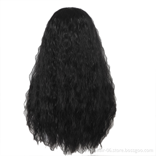 Wholesale  heat resistant black long water wave headband wigs 20inch afro headband wigs for black women